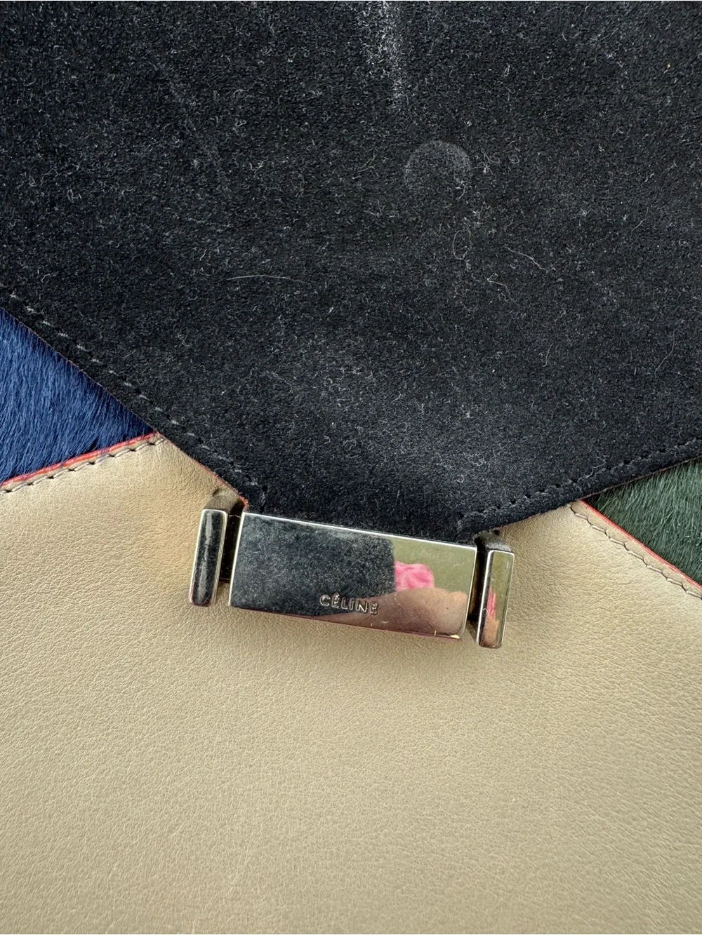 Colorblock Leather & Suede Shoulder Bag in Black, Navy, Green, Beige